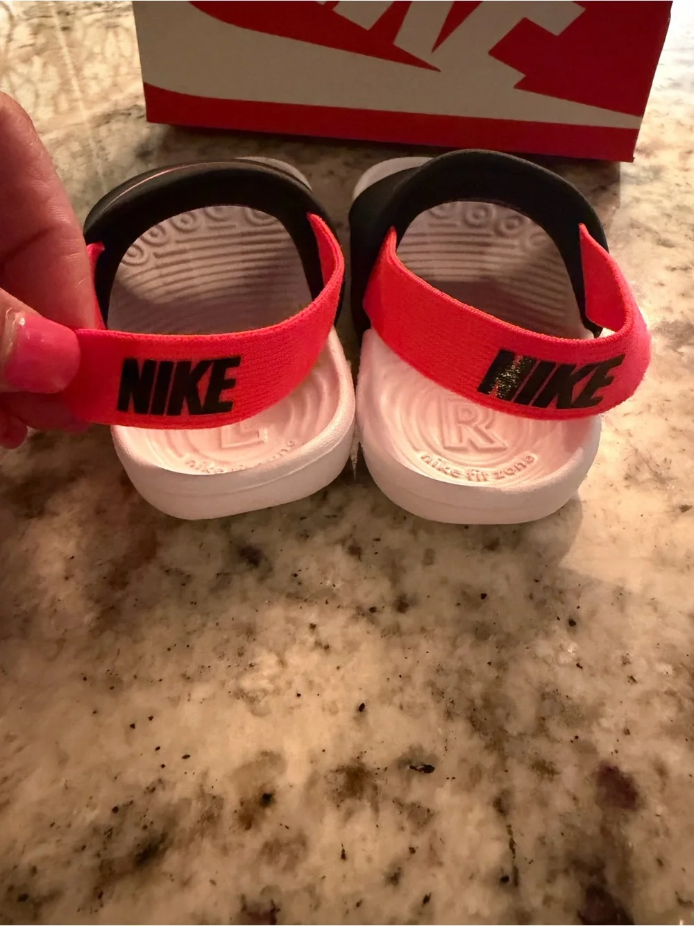 Size 4.5 Nike Baby' Red/Black Slide Sandals
